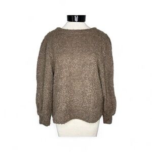 Dear John Teddy Sweater Brown L Yevena Puff Sleeve Soft Casual Wool Pullover